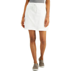Karen Scott Knit White Draw-String Elastic Waist Skort NWT